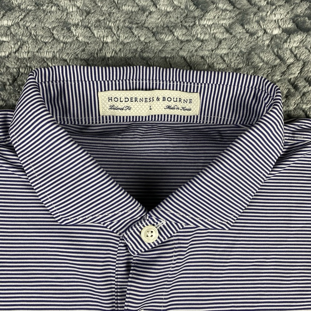 Holderness & Bourne Mens Performance Large Golf Polo Long Sleeve Shirt Striped - Picture 4 of 10
